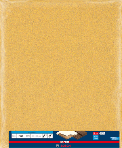 Sandpapper från Bosch Expert, kornstorlek P60, 230x280 mm.