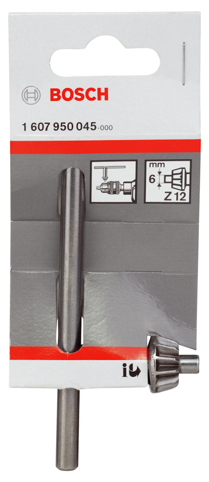 Förpackning med Bosch borrchuck och adapter, artikelnummer 1 607 950 045.