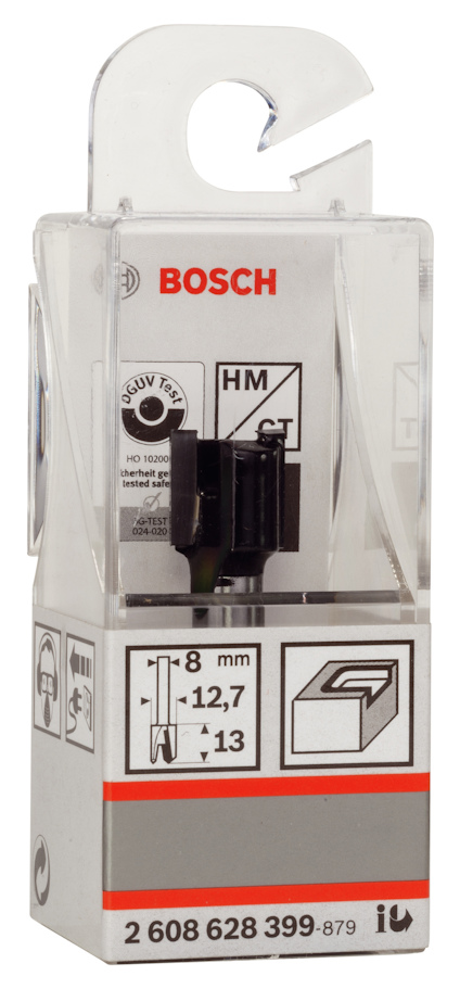 Förpackning av Bosch-kutter med specifikationerna 8 mm, 12,7 mm, HM, CT.