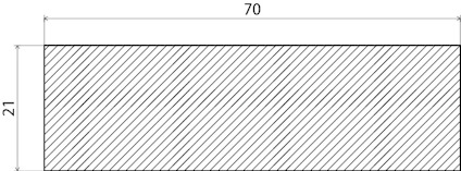 Rektangulärt område med diagonala linjer och måtten 70 bred och 21 hög.