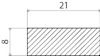 Rektangulär form med diagonala linjer, bredd markerad som 21 och höjd som 8.