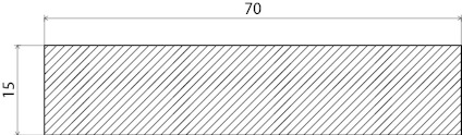 Rektangel med diagonala linjer, mått 70 bred och 15 hög.