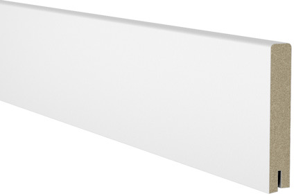 Vit, rektangulär MDF-skiva med slät yta och bruna kanter mot en svart bakgrund.