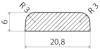 Ritning av en rektangulär profil med måtten 20,8x6 mm och rundade hörn med radie 3 mm.
