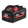 Svart och rött litiumjonbatteri med texten "M18" och "5.5 Ah High Output" i vitt.