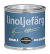 Blå burk med texten "linoljefärg BERGBLÅ" och Gunnar Ottossons signatur på etiketten.