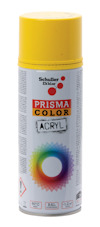 Sprayburk med gul kork och etikett som visar texten "Schuller Eh'klar PRISMA COLOR ACRYL" samt ett färghjul.