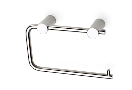 Toalettpappershållare i krom med modern, minimalistisk design.