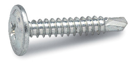 Metallskruv med borrspets och korsformad skalle.