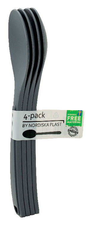 FLERGÅNGSBESTICK GRÅ 4-PACK - Nordiska Plast