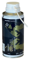 Sprayburk med texten "Master Hunting Protect Gun Oil". Volym: 150 ml. Utrustad med spraymunstycke.