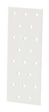 Vit rektangulär platta med jämnt fördelade runda hål.