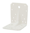Vinkelformat, vitt beslag med flera hål för montering.