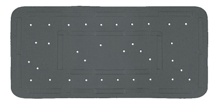 Rektangulär, svart halkskyddsmatta med avrundade hörn och små, jämnt fördelade hål.