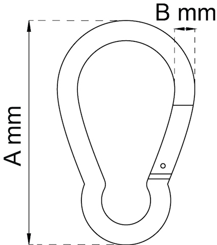 Ritning av en snabbhake med måtten A mm och B mm markerade.