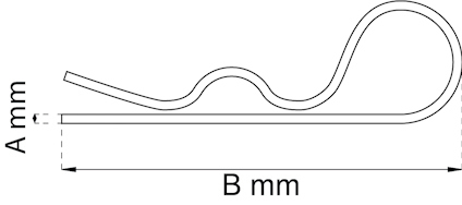 Diagram med mått A och B i millimeter, visar en S-formad metalltråd med platt bas.
