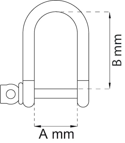 Diagram av en bygel med mått angivna som A mm för bredd och B mm för höjd.