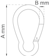 Ritning av en karbinhake med måtten "A mm" och "B mm" angivna.