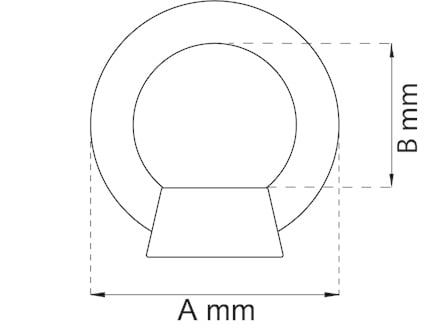 Illustration av en rund form med ett rektangulärt utskott och måtten A mm och B mm markerade.