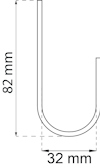 Illustration av en U-formad krok med måtten 82 mm och 32 mm markerade.