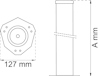 Ritning av en hexagonal bas med mått 127 mm och en vertikal cylinder med höjd A mm.