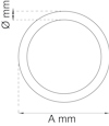 Ritning av två koncentriska cirklar med märkning: A mm (diameter), ø mm (tjocklek).