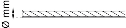 Ritning av en cylindrisk stav med en diagonal sträckt textur, markerad med "Ø mm" för diameter.