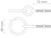 Ritning av metallkrok med måtten 75 mm och 60 mm angivna.