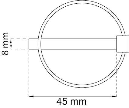 Ritning av en cirkel med 45 mm diameter och en horisontell linje märkt 8 mm inuti.