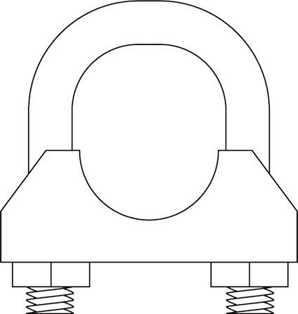 Illustration av ett bultklammer med två bultar och muttrar längst ner.