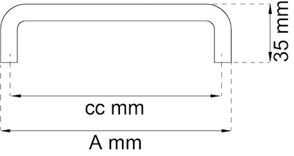 Diagram över en handtagsbåge med måtten 35 mm i höjd och "cc mm" och "A mm" i bredd.