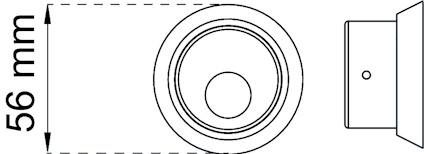 Ritning av cylindrisk komponent med en diameter på 56 mm, sedd framifrån och från sidan.