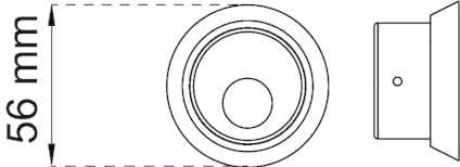 Ritning av en rund dörrkikare, med måttet 56 mm angivet från översta till nedersta kanten.