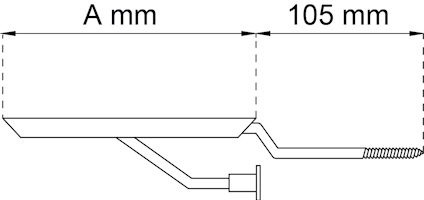 Ritning av en avloppsdel med dimensioner, A mm och 105 mm markerade.