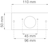 Rektangel med hål; måtten 110 mm x 50 mm, centralt cirkulärt hål, 45 mm från vänster, två ytterligare hål.