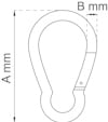 Karbinhake med dimensionerna A mm och B mm markerade.