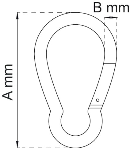 Karbinhake med dimensionerna A mm och B mm markerade.