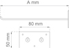 Ritning av en platta med två switchar, måtten 80 mm x 50 mm och en anslutning med längden A mm.