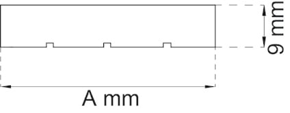 Ritning med en linje som indikerar måttet A mm och ett vertikalt mått på 9 mm.