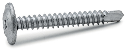 Metallskruv med platt huvud och gängad kropp.
