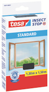 Förpackning av tesa Insect Stop Standard med bild av ett öppet fönster, texten "1,30m x 1,50m" och antracit insektsskydd.