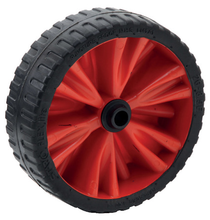 Svart och rött hjul med texten "Puncture Proof MHG 14843" på sidan.