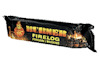 Svart förpackning med texten "Burner Firelog Peiskubbe/Braskubb" och en eldsymbol.