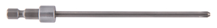 Metallborrförlängning med sexkantigt fäste och lång cylinderformad kropp.