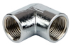 Metallvinkel med invändig gänga i blänkande, polerad finish. 90-graders böj.