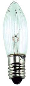 En genomskinlig glödlampa med metallisk sockel och en spetsig, droppformad glaskupa.