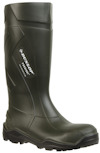 Grön gummistövel med förstärkt tå och texten "Dunlop Purofort+ Rugged".