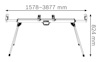 Diagram över ett justerbart sågbord med måtten 1578-3877 mm i bredd och 824 mm i höjd.