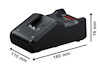 Svart batteriladdare med Bosch-logga, storlek 185x115x76 mm.