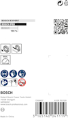 Förpackning med Bosch-logotyp och symboler för säkerhetsanvisningar, QR-kod och streckkod.